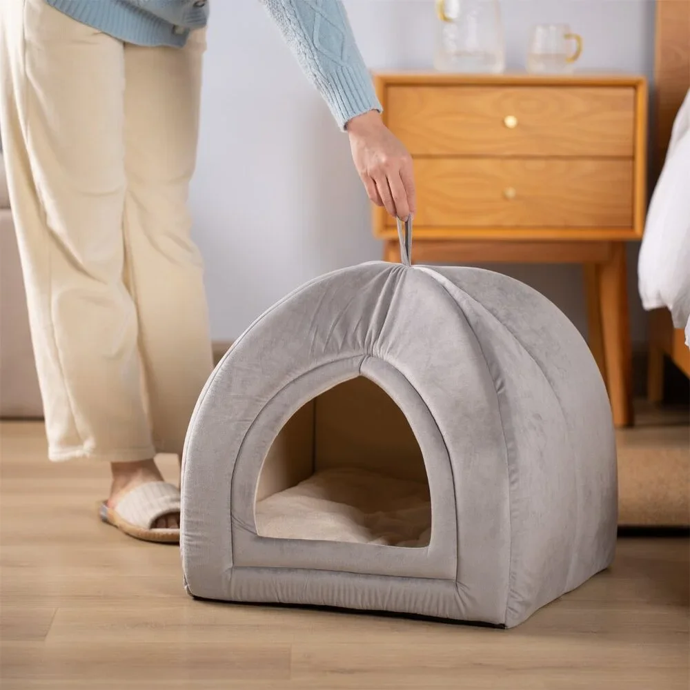 Large Cat Bed - Soft Cat Tent - Grey - 19x19 inches - New In Original Packaging